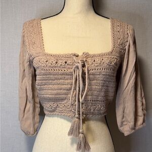 American Eagle Outfitters Taupe Crochet Crop Top